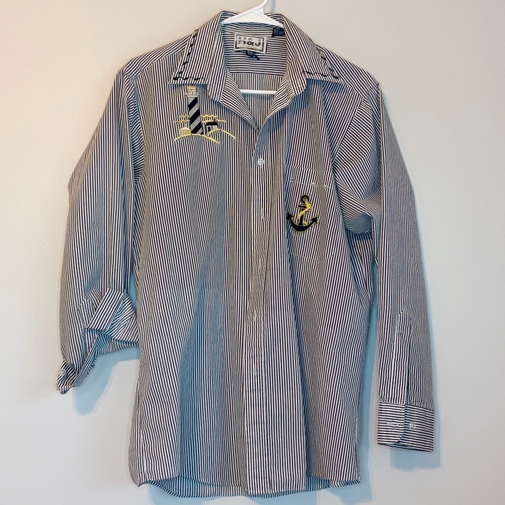Nautical Striped Button-Down Shirt with Anchor Detail